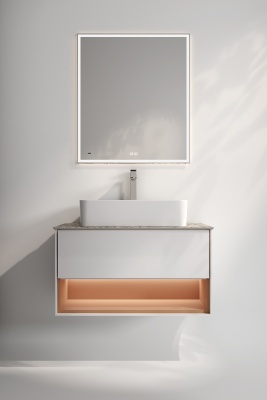 Тумба Plaza Modern/Плаза Модерн подвесная 80, нажимное открывание, 1 ящик, подсветка, белая матовая+сахара Тумба Plaza Modern/Плаза Модерн подвесная 80, нажимное открывание, 1 ящик, подсветка, белая матовая+сахара