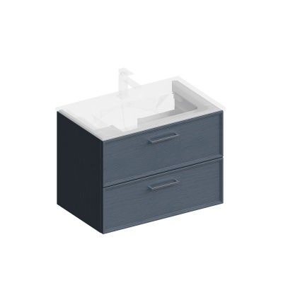 Тумба Piano Classic/Пиано Классик подвесная 75 см, 2 ящика, ясень синий матовый