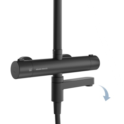Душевая колонна Fonte/Фонте на 3 потока с поворотным изливом с термостатическим смесителем, черный матовый