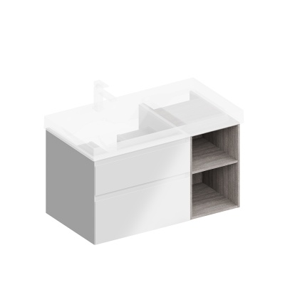 Тумба Cubo/Кубо левая подвесная с ящиками 90, белая матовая-древесная