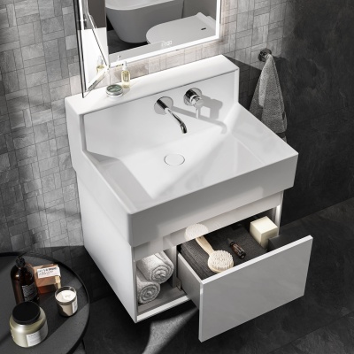 Раковина Logica M/Лоджика М мебельная\подвесная cо встроенным смесителем 65, белая глянцевая