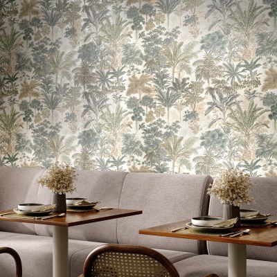 Обои виниловые Оазис мотив, тёмный зелёный