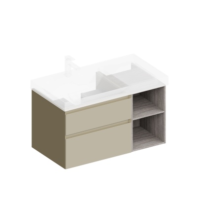 Тумба Cubo/Кубо левая подвесная с ящиками 90, лимо матовая-древесная