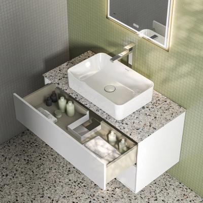 Тумба Plaza Modern/Плаза Модерн подвесная 100, нажимное открывание, 2 ящика, белая матовая