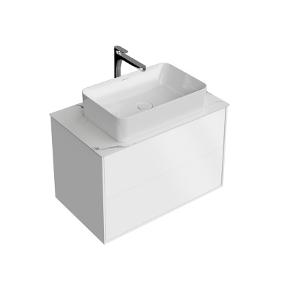 Тумба Plaza Modern/Плаза Модерн подвесная 80, нажимное открывание, 2 ящика, белая матовая